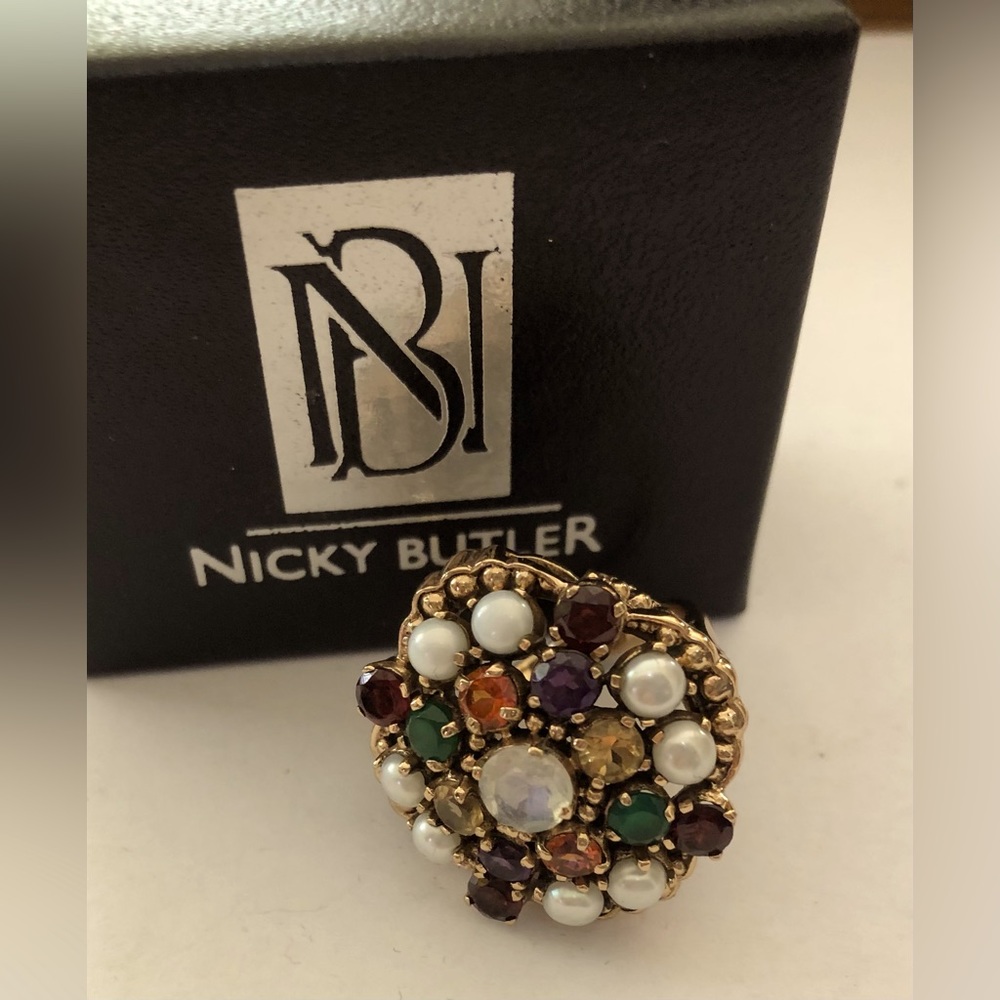 NICKY BUTLER Gorgeous Multi Gemstone Cocktail Cluster Ring   Size 8  in Box